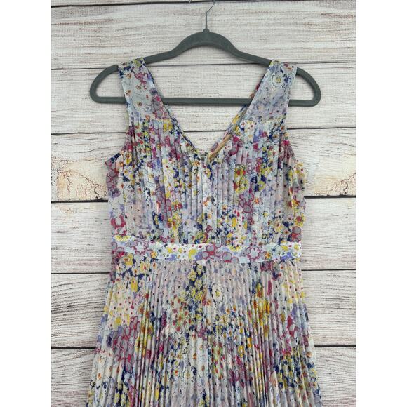 Plenty by Tracy Reese Floral Pleated High Low Dress Womens 2 Multicolor Back Zip - Picture 3 of 10